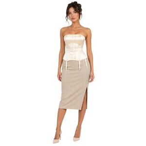 Spencer Satin Lace-Up Corset Bustier Beige Nude Garter Lingerie